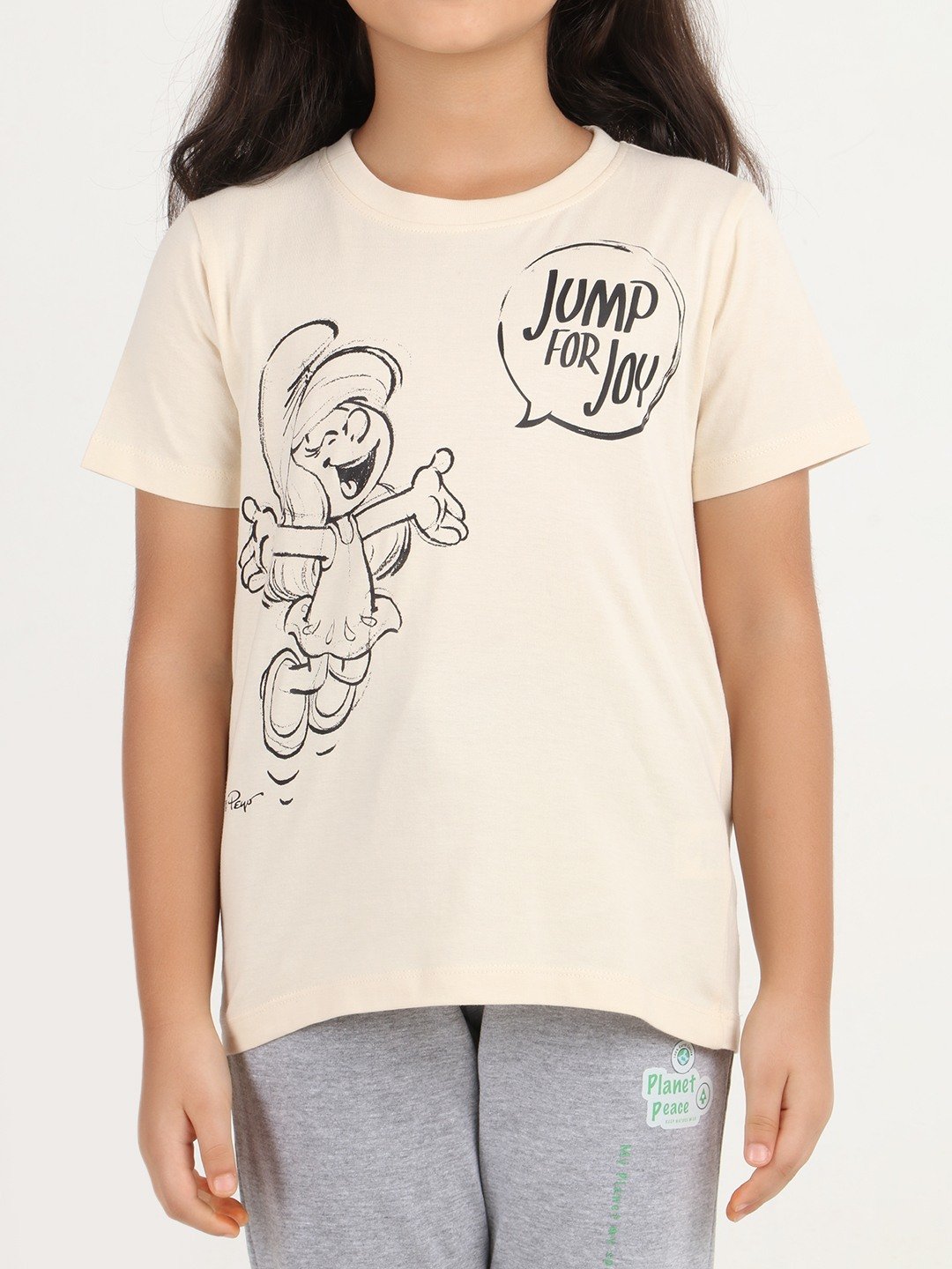 Girls 1 piece chest printed T-shirt- Butter Cream