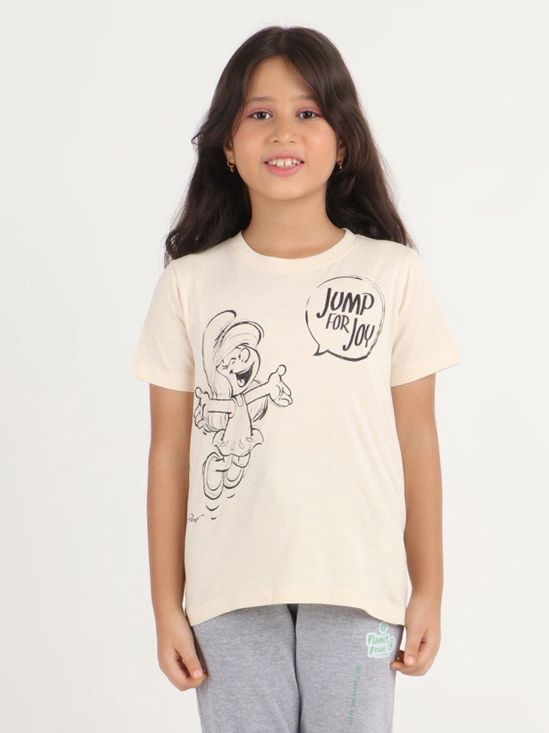 Girls 1 piece chest printed T-shirt- Butter Cream