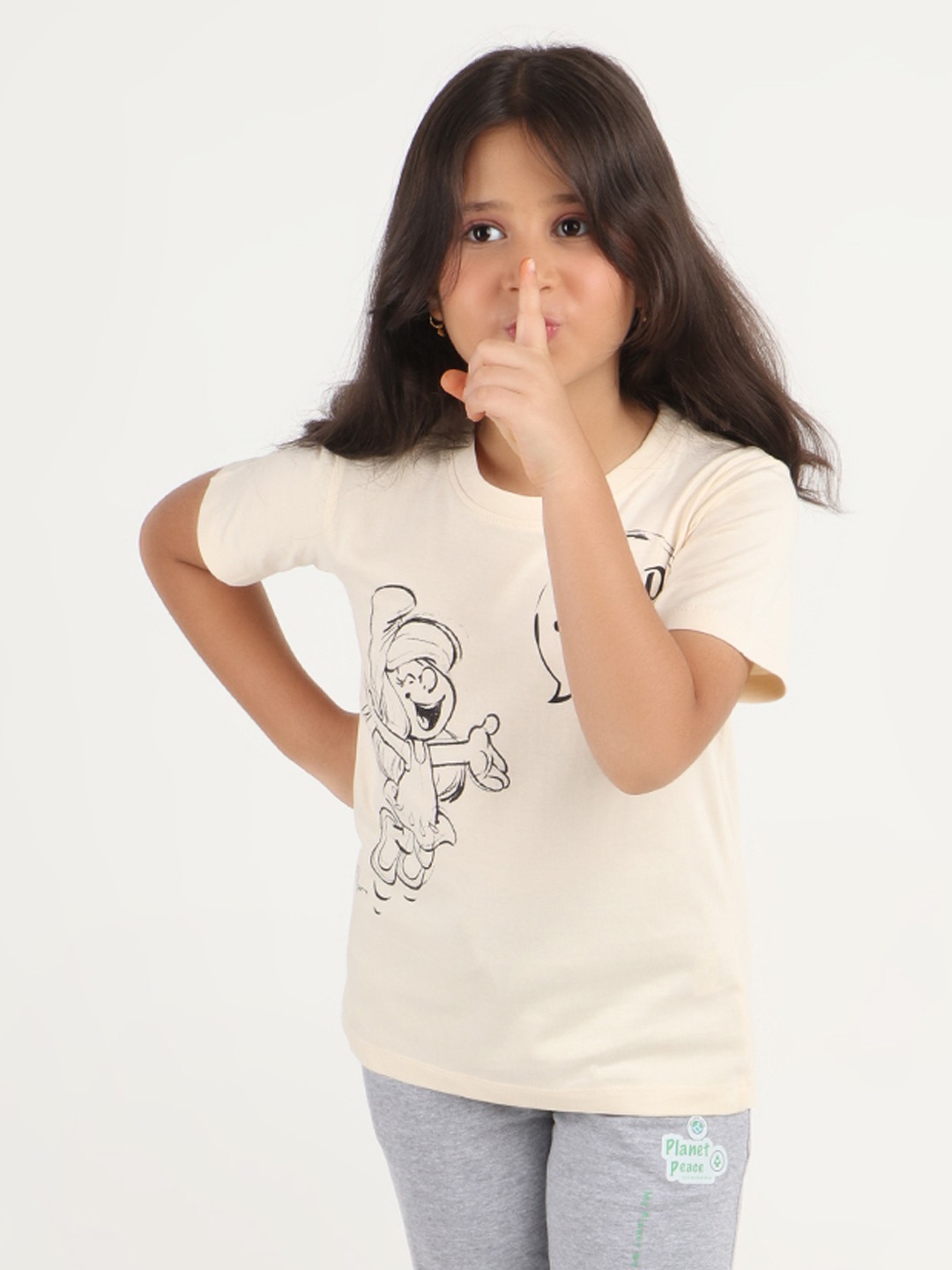 Girls 1 piece chest printed T-shirt- Butter Cream
