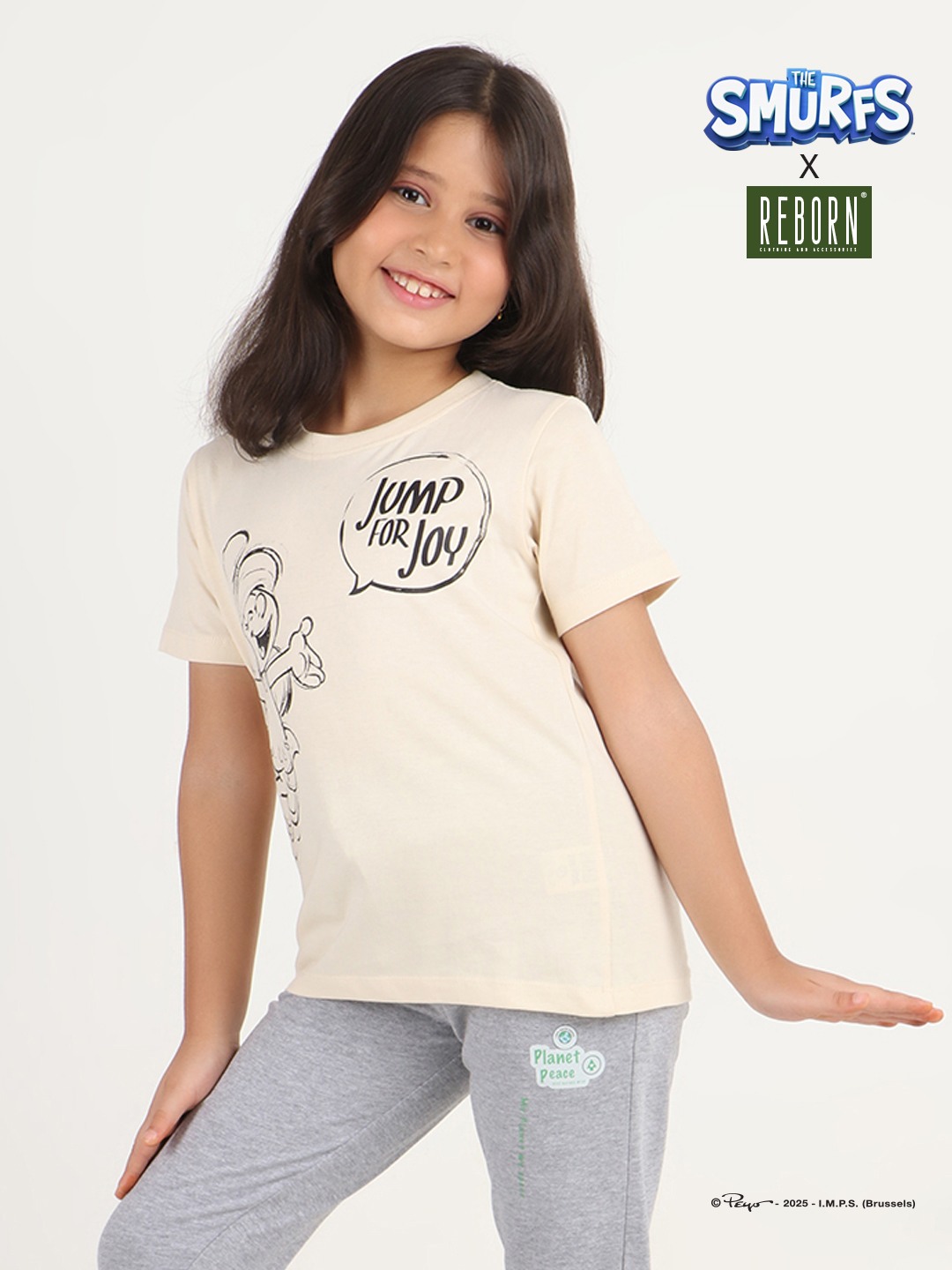 Girls 1 piece chest printed T-shirt- Butter Cream