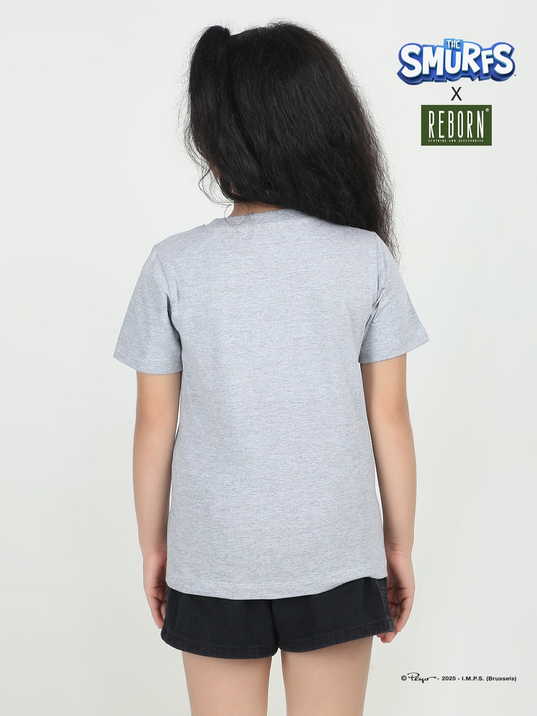Girls 1 piece chest printed T-shirt- Grey Mel