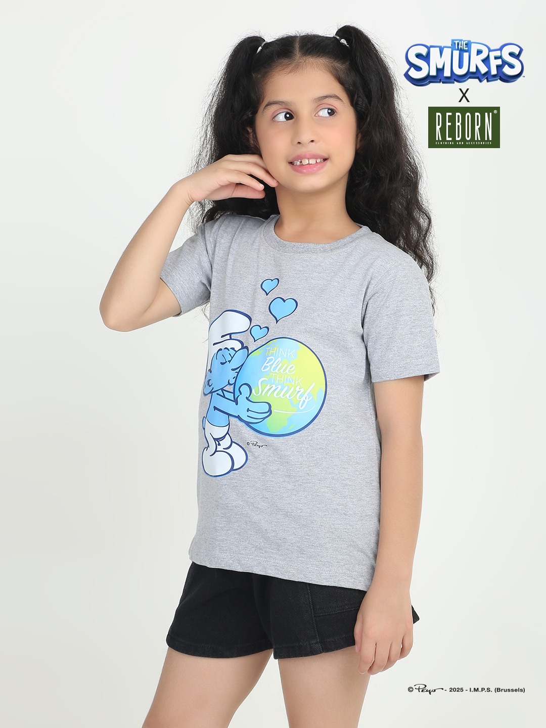 Girls 1 piece chest printed T-shirt- Grey Mel