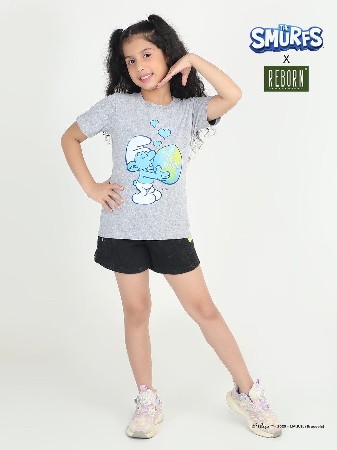 Girls 1 piece chest printed T-shirt- Grey Mel