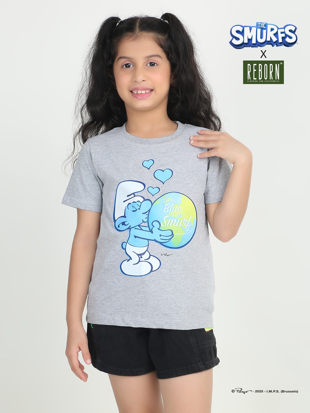 Girls 1 piece chest printed T-shirt- Grey Mel