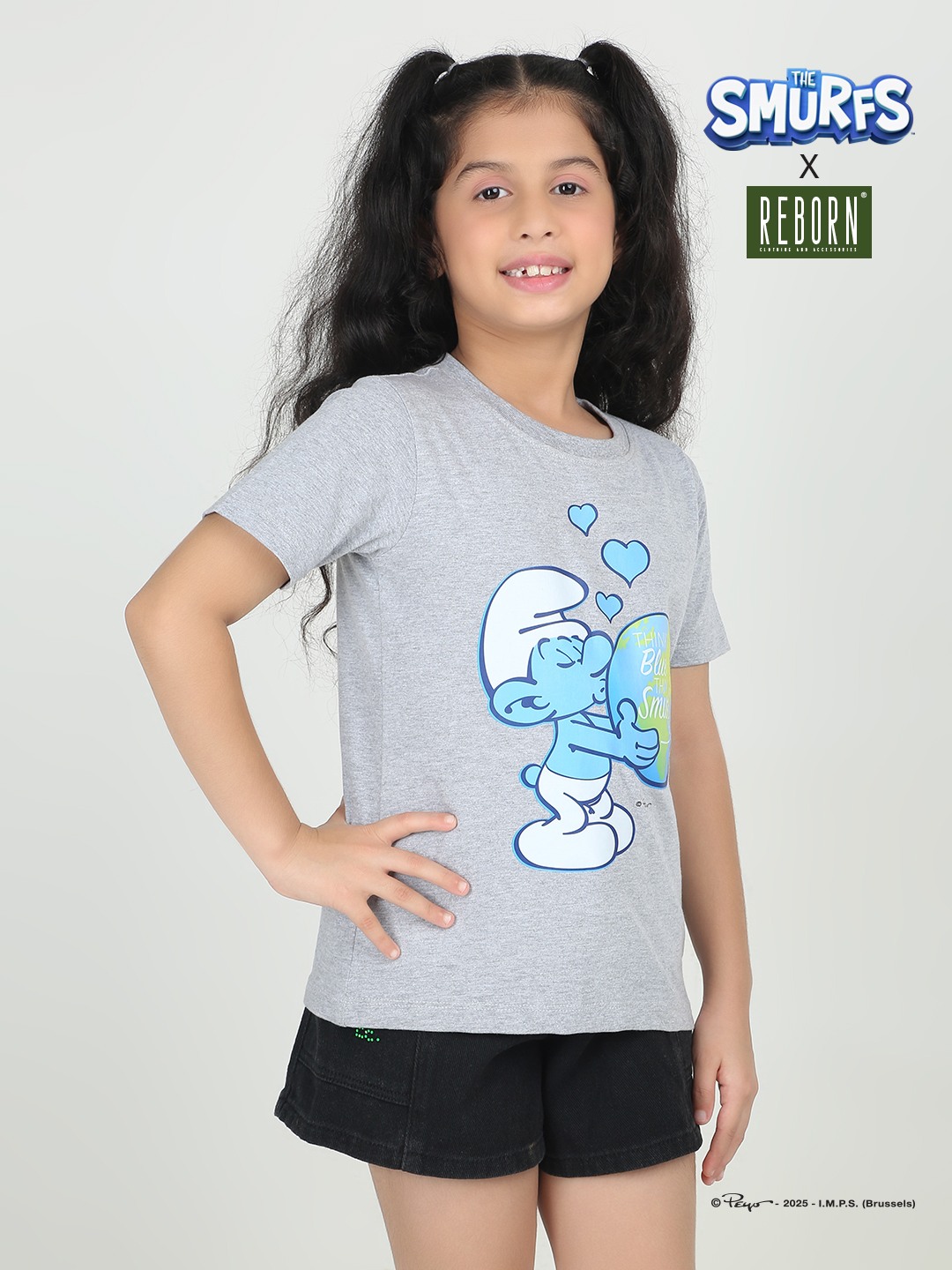 Girls 1 piece chest printed T-shirt- Grey Mel