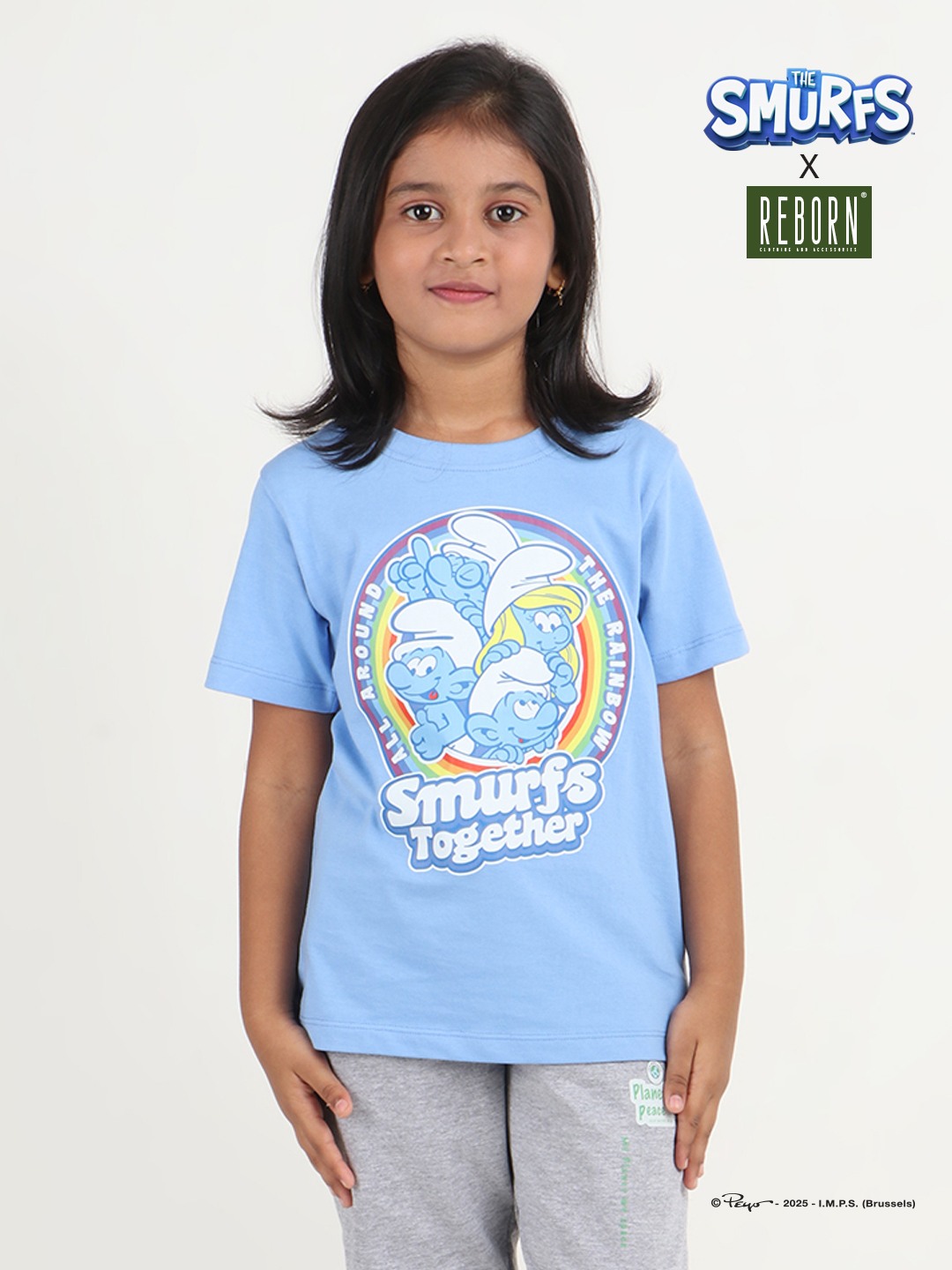 Girls 1 piece chest printed T-shirt- Blue