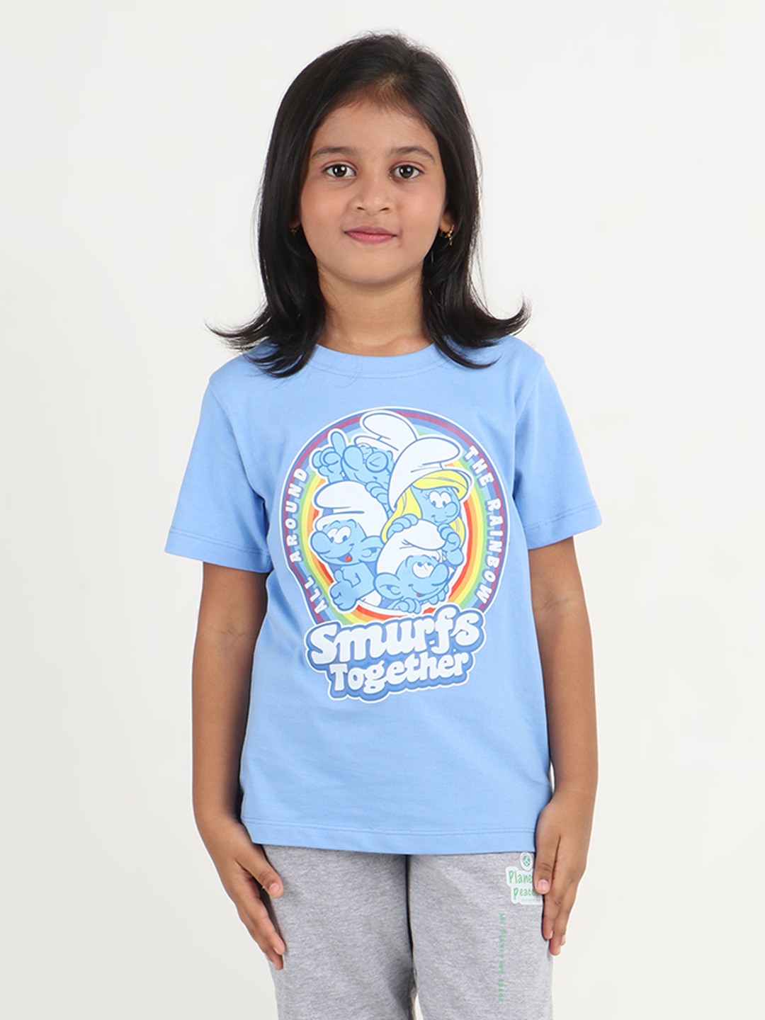 Girls 1 piece chest printed T-shirt- Blue