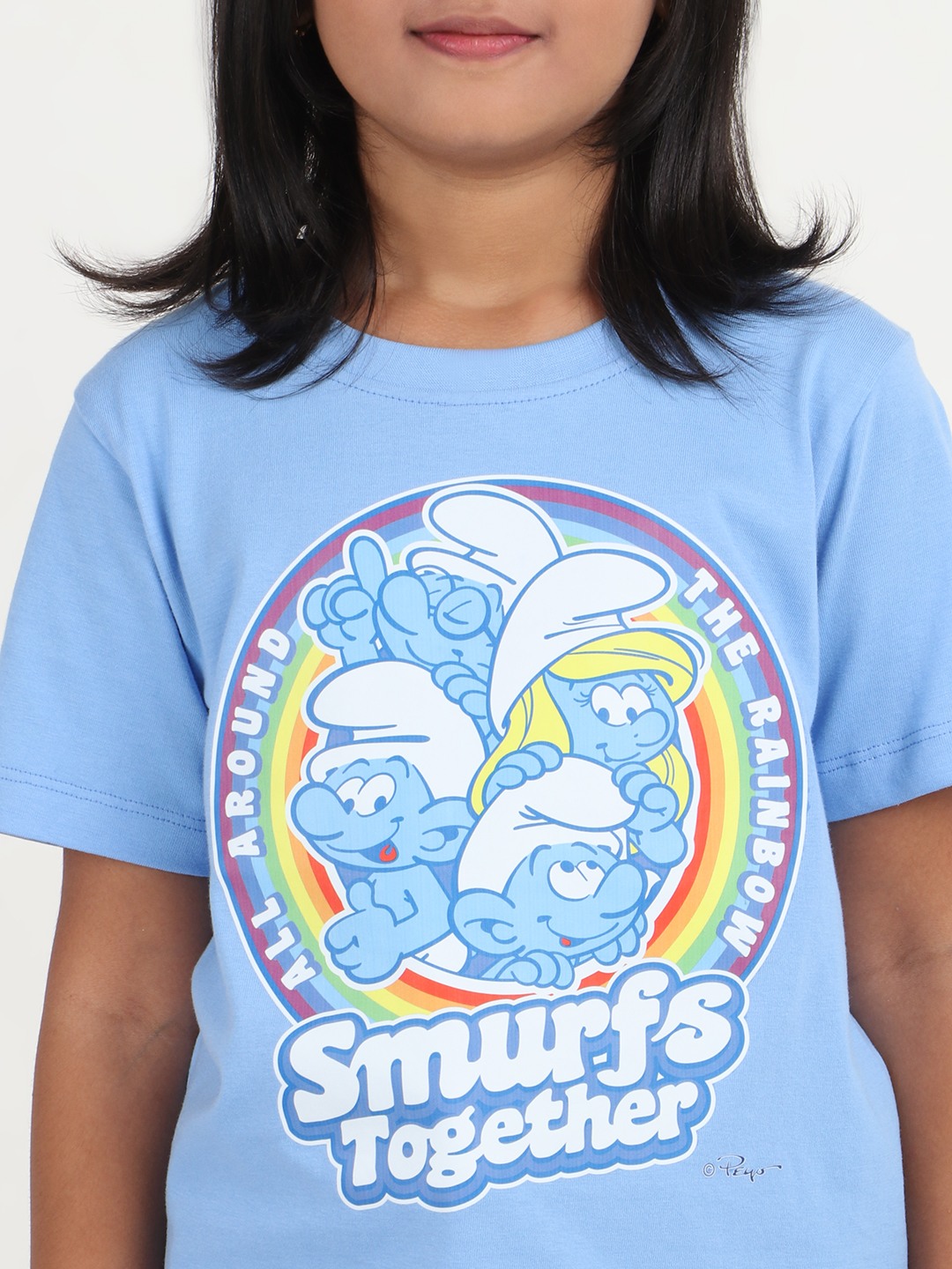 Girls 1 piece chest printed T-shirt- Blue