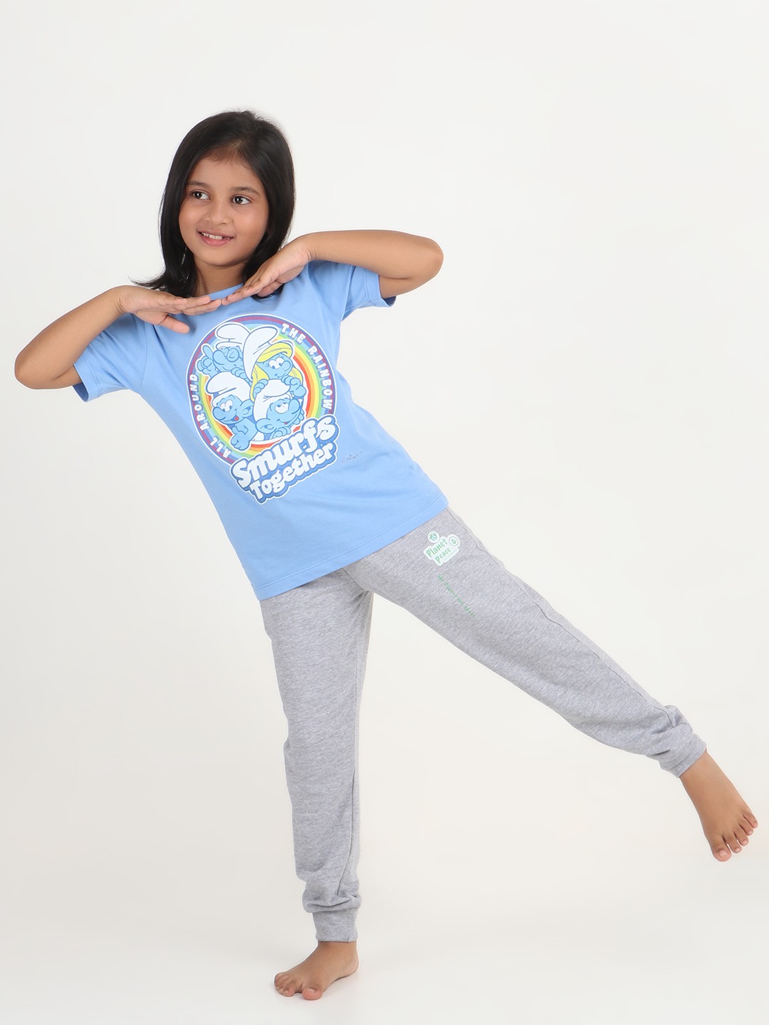 Girls 1 piece chest printed T-shirt- Blue