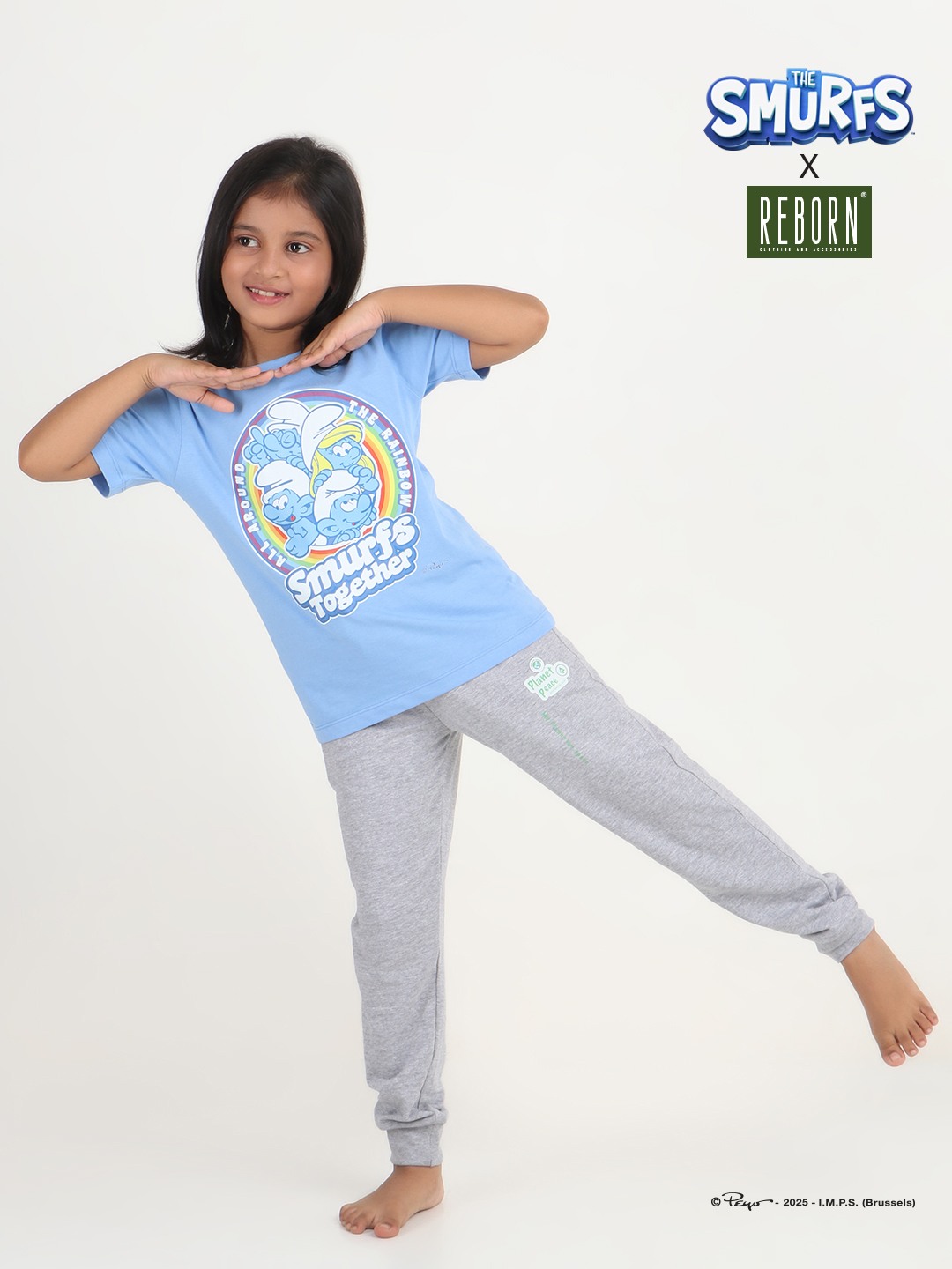 Girls 1 piece chest printed T-shirt- Blue