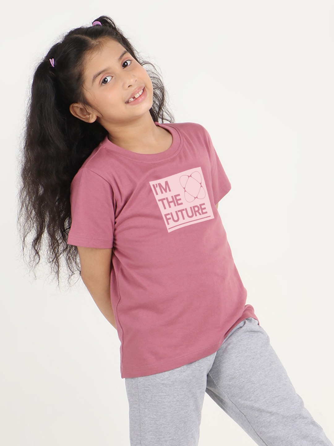 Girls 1 piece chest printed T-shirt- Mouve