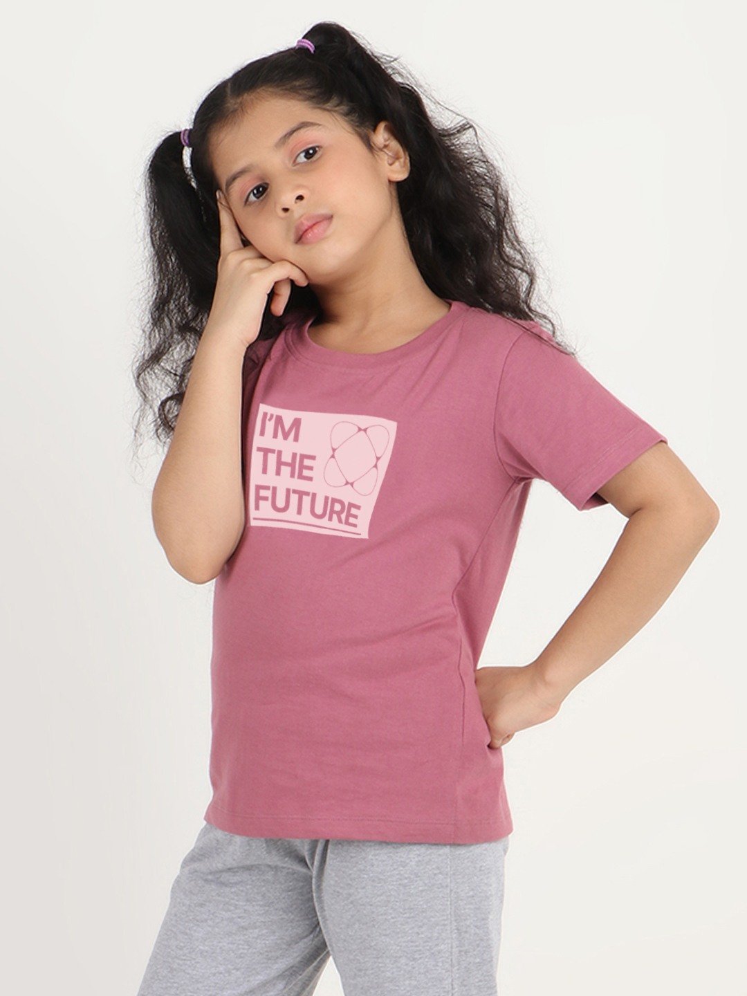 Girls 1 piece chest printed T-shirt- Mouve