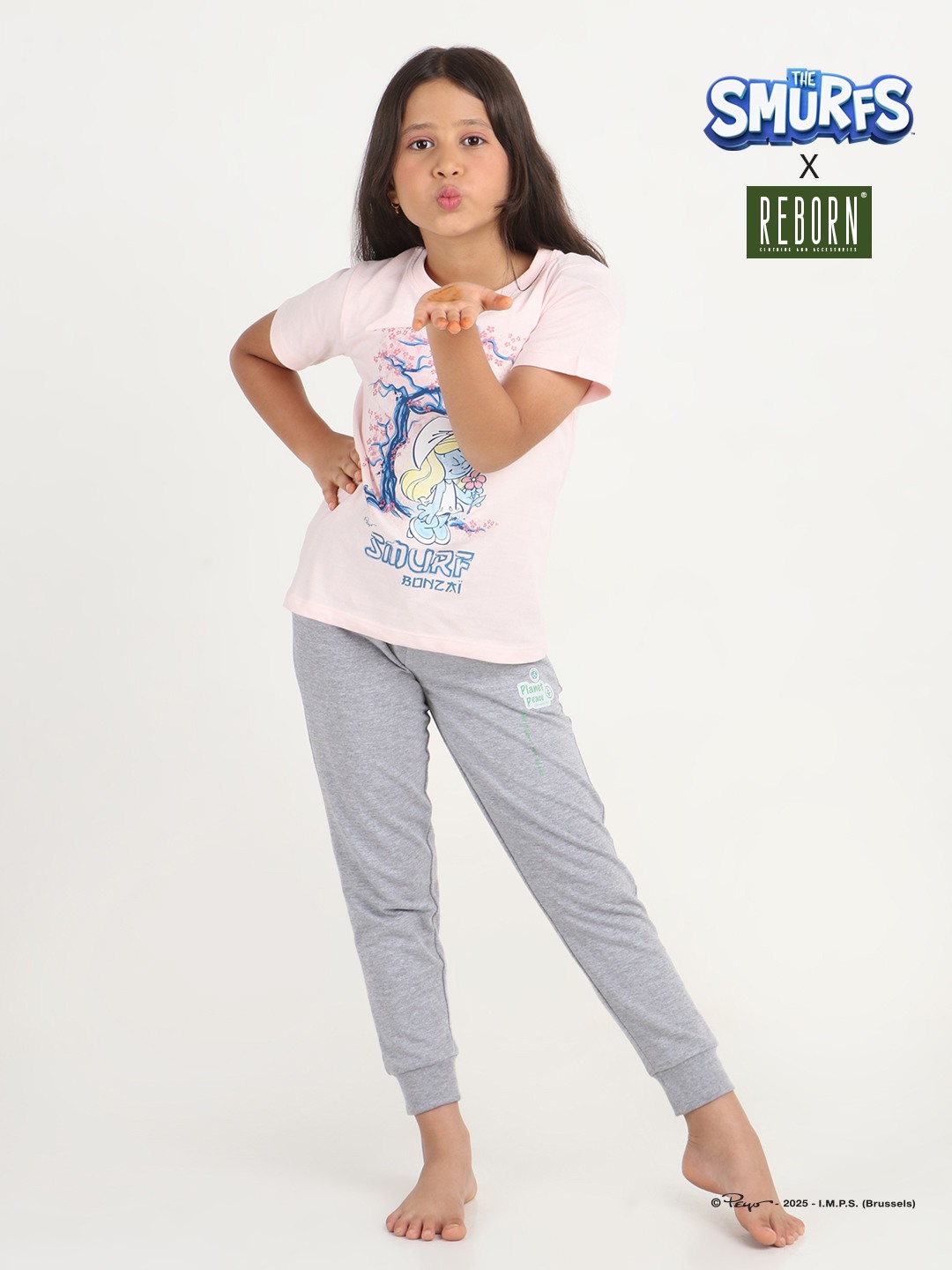 Girls 1 piece chest printed T-shirt- Soft Pink