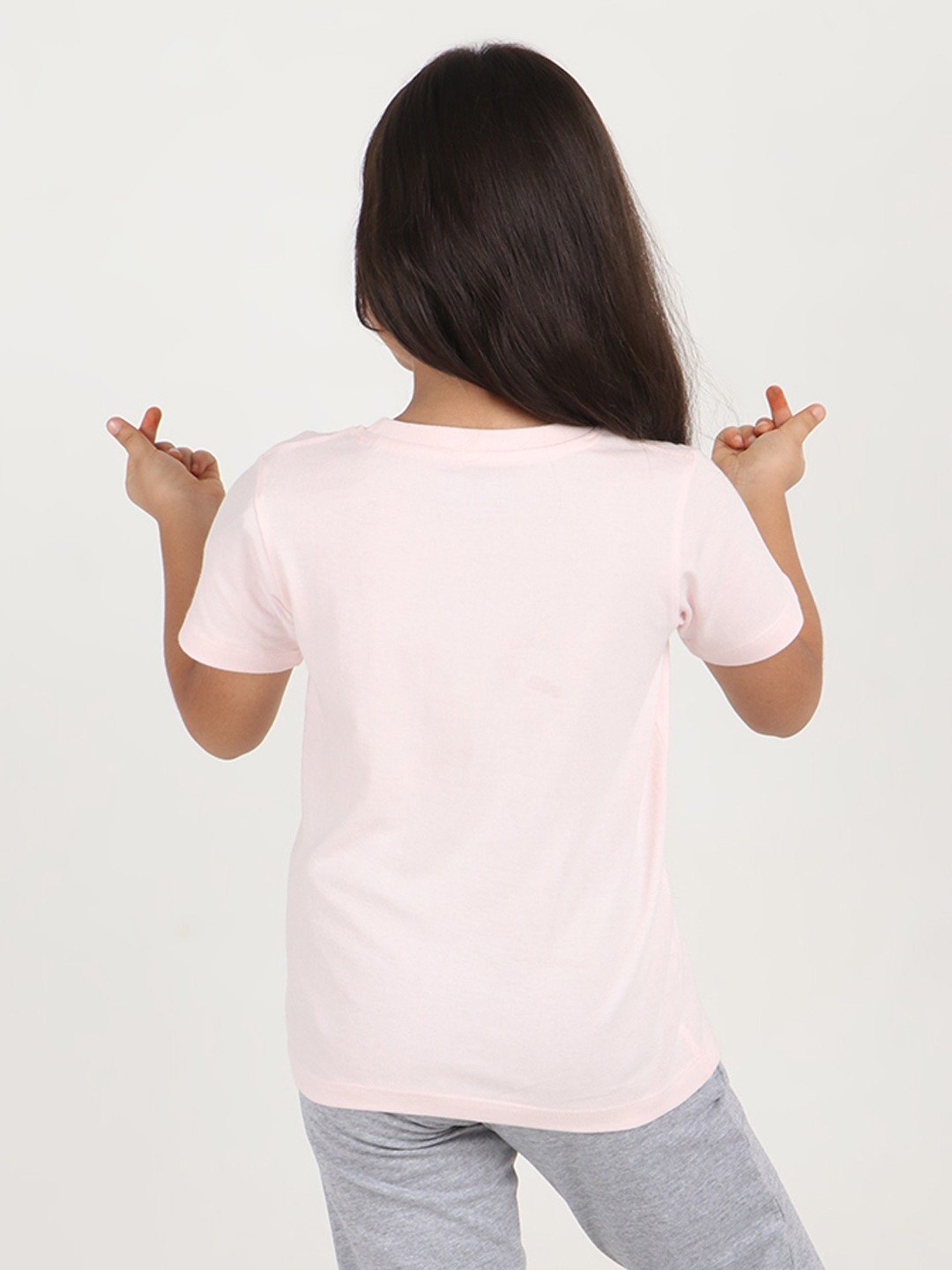 Girls 1 piece chest printed T-shirt- Soft Pink