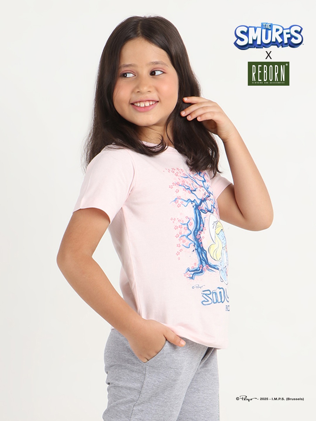 Girls 1 piece chest printed T-shirt- Soft Pink