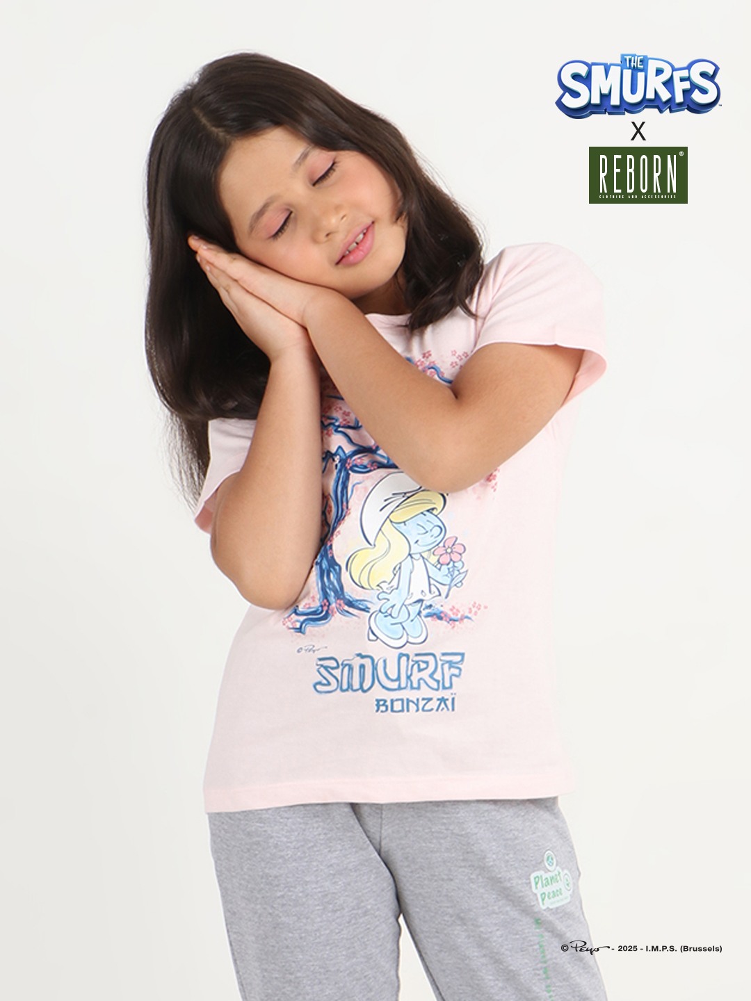 Girls 1 piece chest printed T-shirt- Soft Pink
