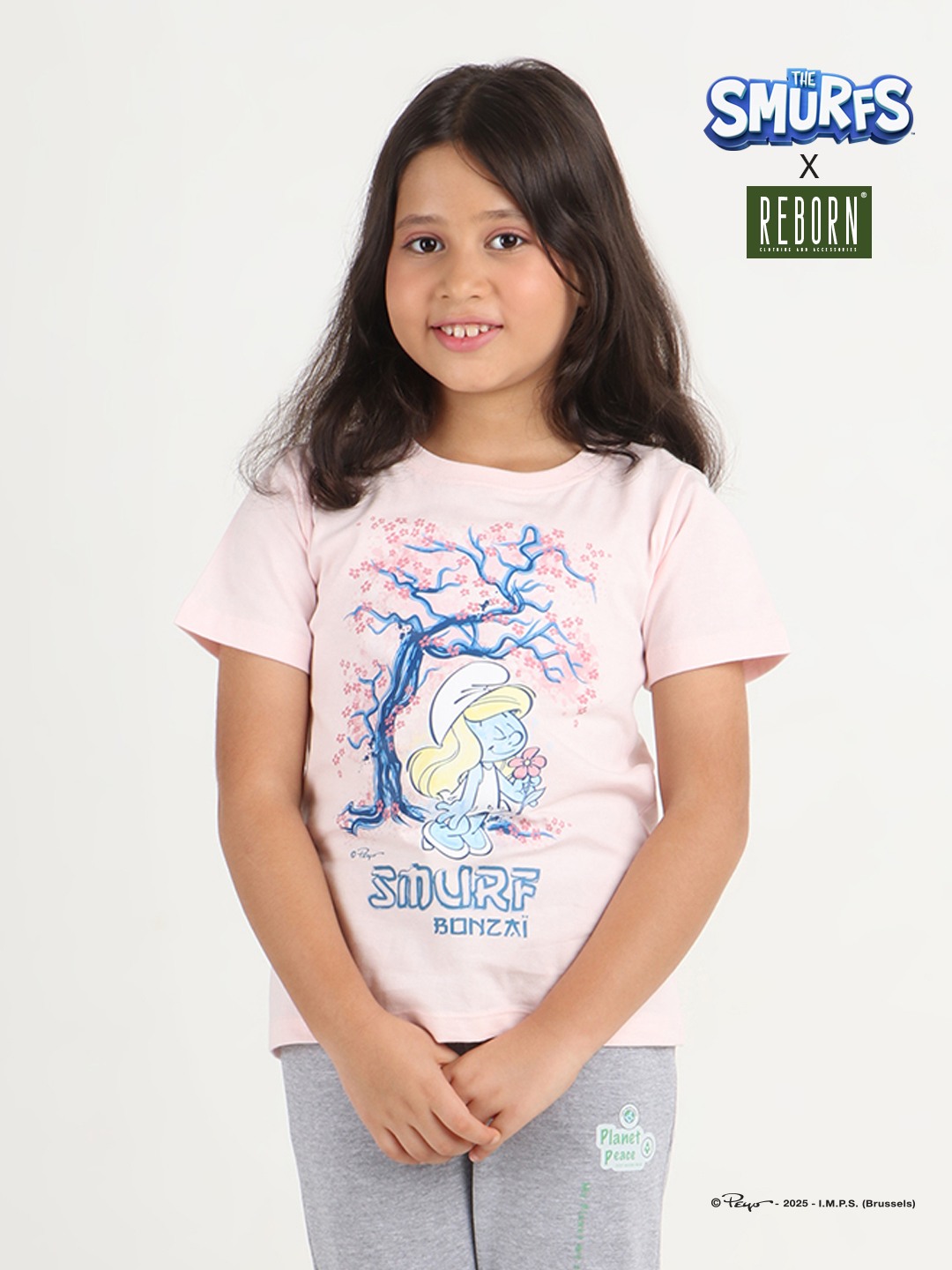 Girls 1 piece chest printed T-shirt- Soft Pink