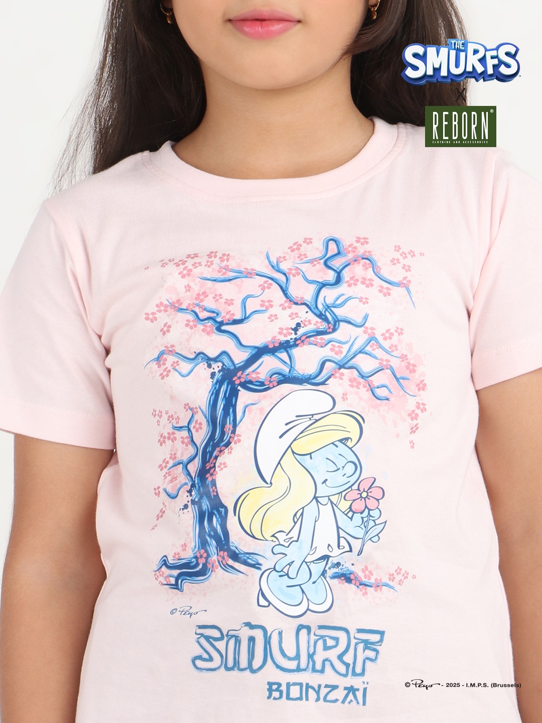 Girls 1 piece chest printed T-shirt- Soft Pink