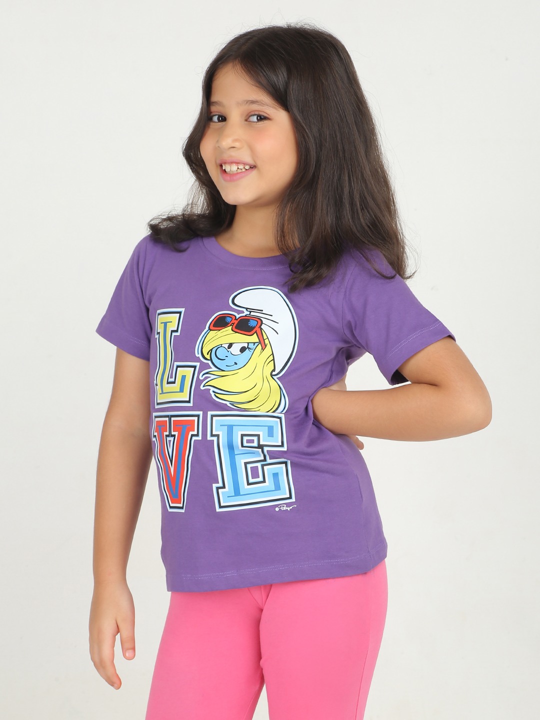 Girls 1 piece chest printed T-shirt-Purple Dark