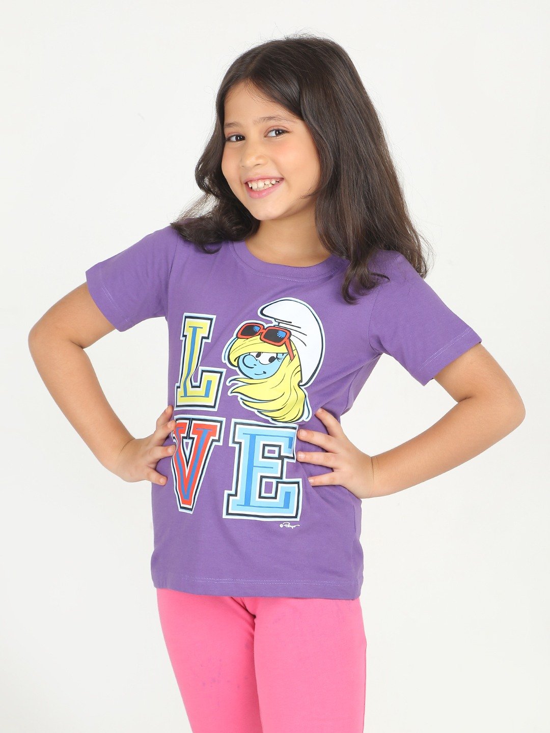 Girls 1 piece chest printed T-shirt-Purple Dark