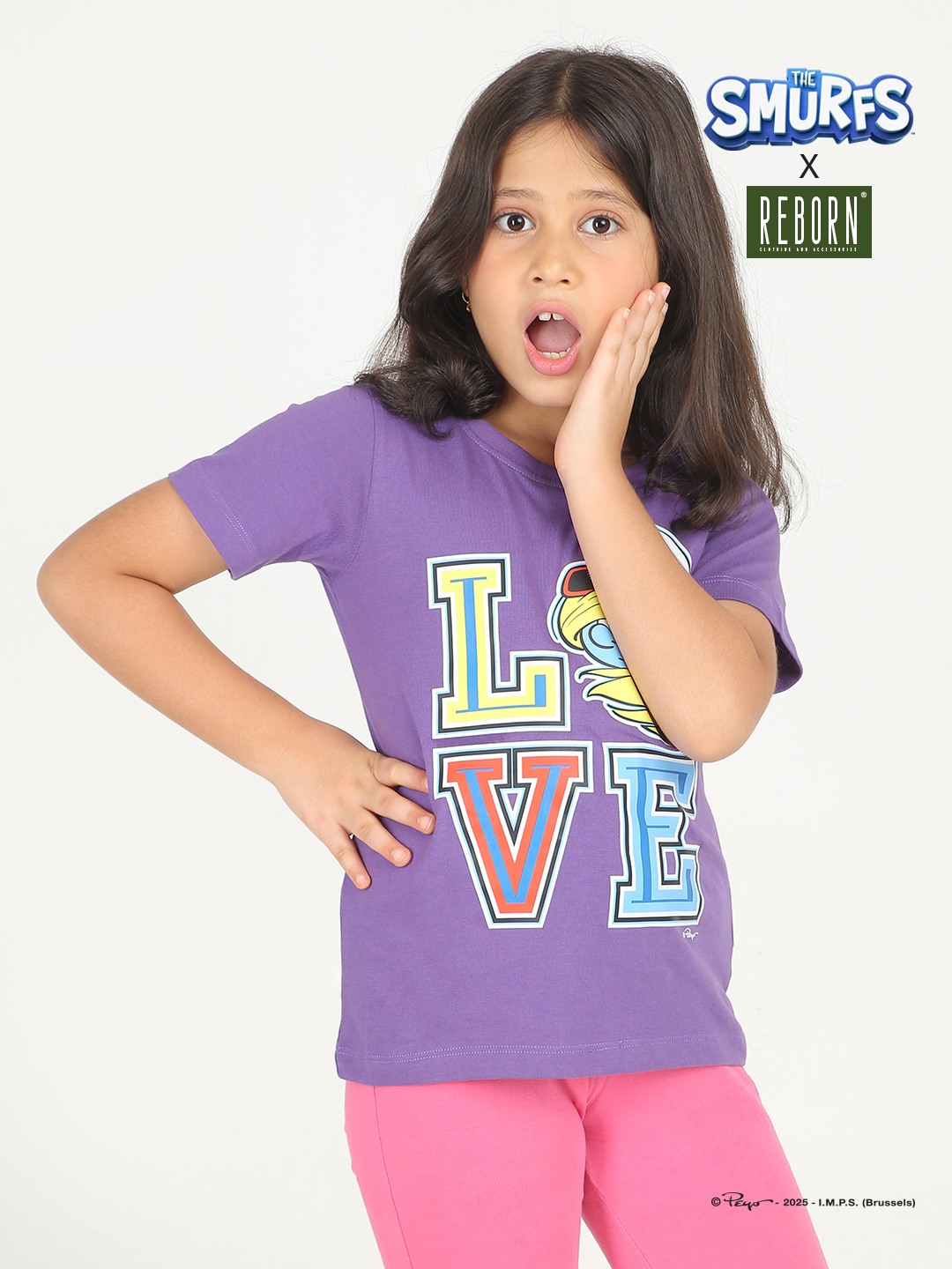Girls 1 piece chest printed T-shirt-Purple Dark