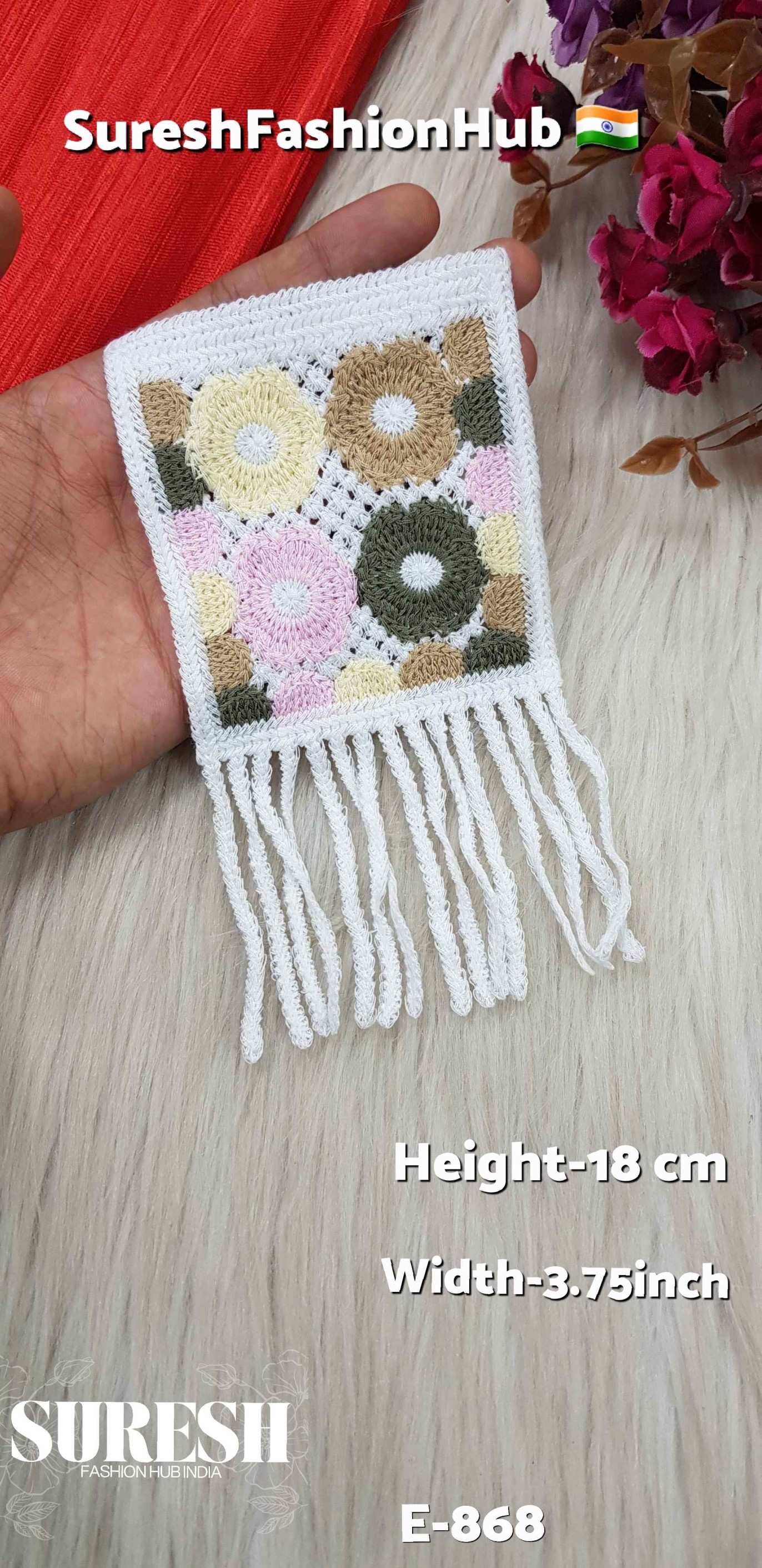 Marvellous Bloom Embroidered Fringe Cream Color Patch – E-868