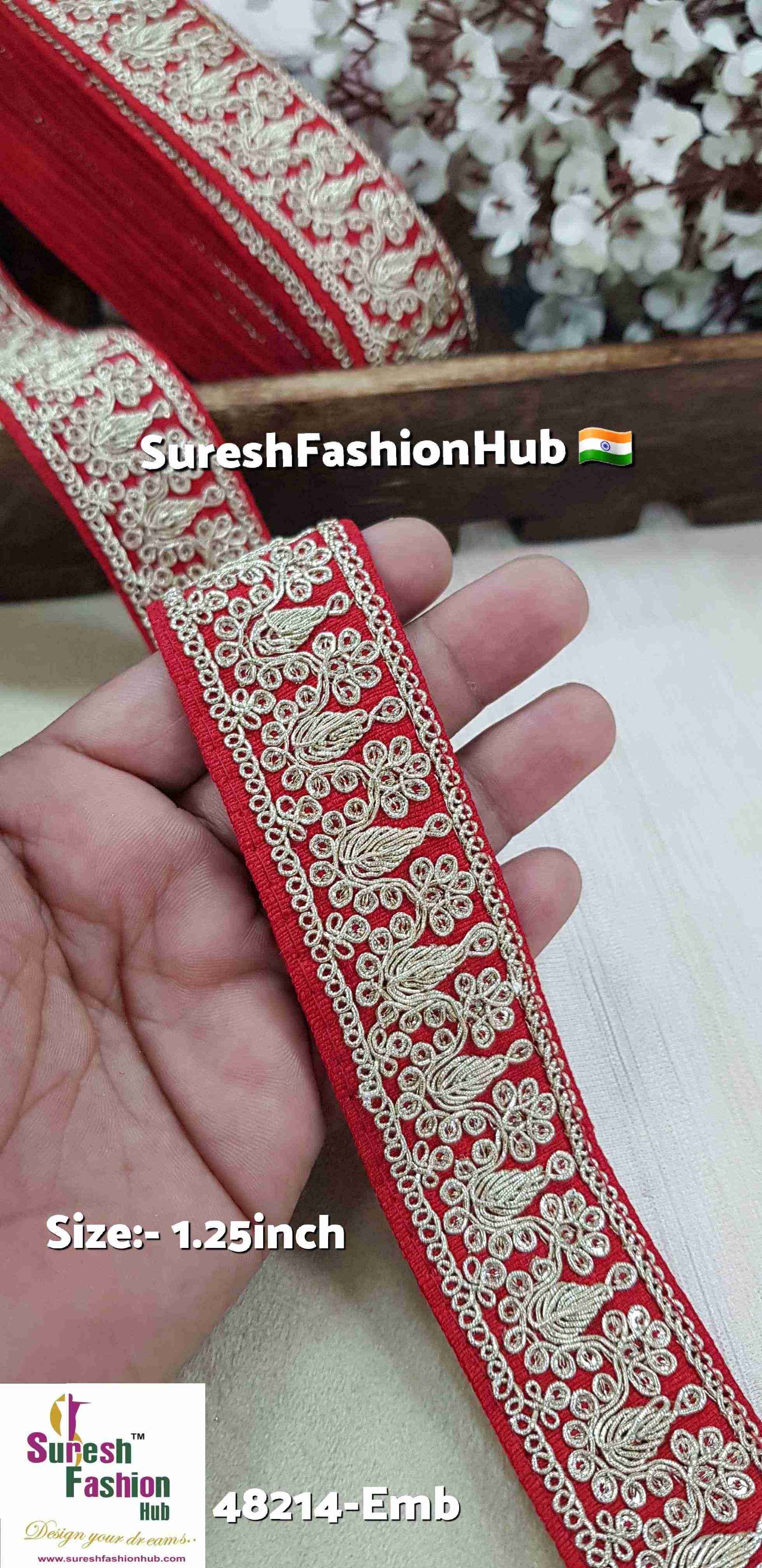 Red Pearl & Sequence Fabric Lace