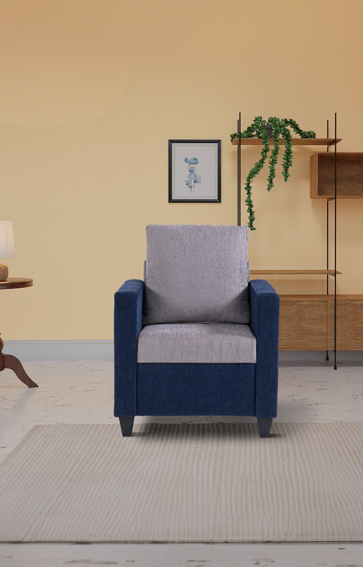 neudot Saya Sofa for Living Room | 1 Persons Sofa| Premium Fabric with Cushioned Armrest | 12 Months Warranty| Solid Wood Frame| 1 Seater in Saya Duo Blue Colour