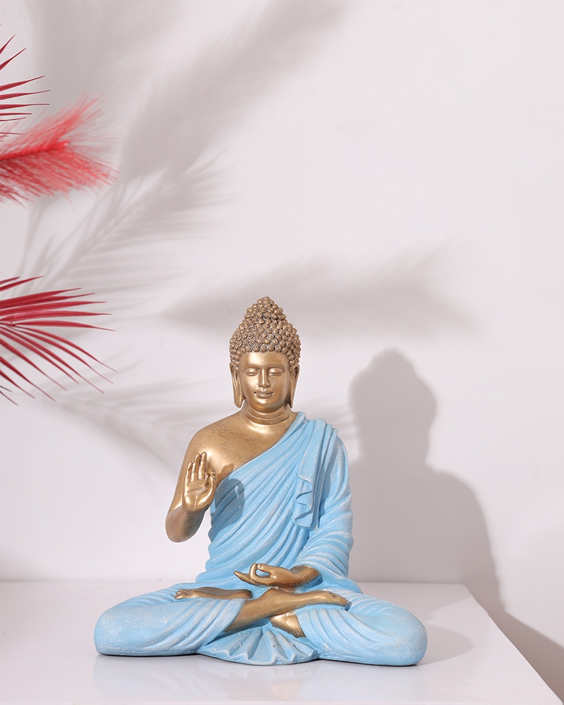 Order Happiness | Order Happiness Gold & SkyBlue Polyresin Buddha Sculpture 0