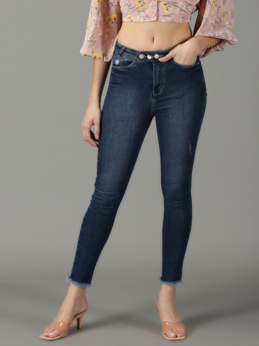SHOWOFF Women Navy Blue Solid  Slim Fit Jeans