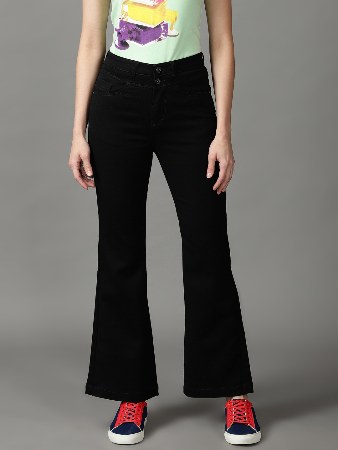 Showoff | SHOWOFF Women Black Solid  Bootcut Jeans 1