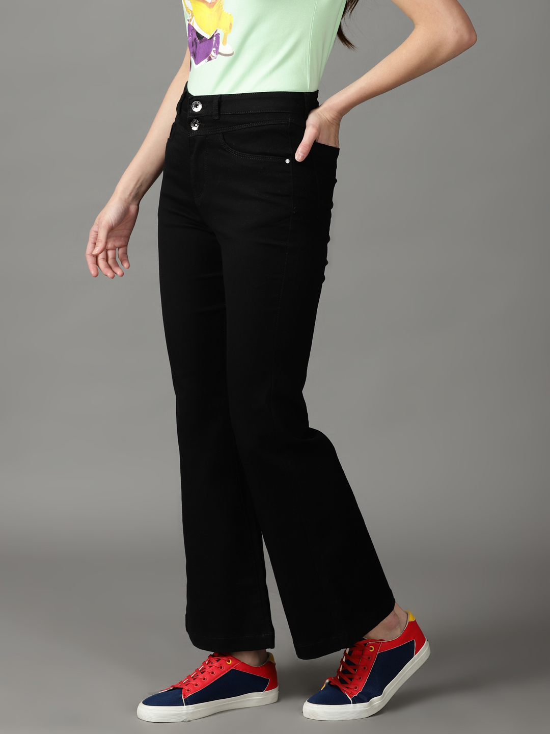 Showoff | SHOWOFF Women Black Solid  Bootcut Jeans 2