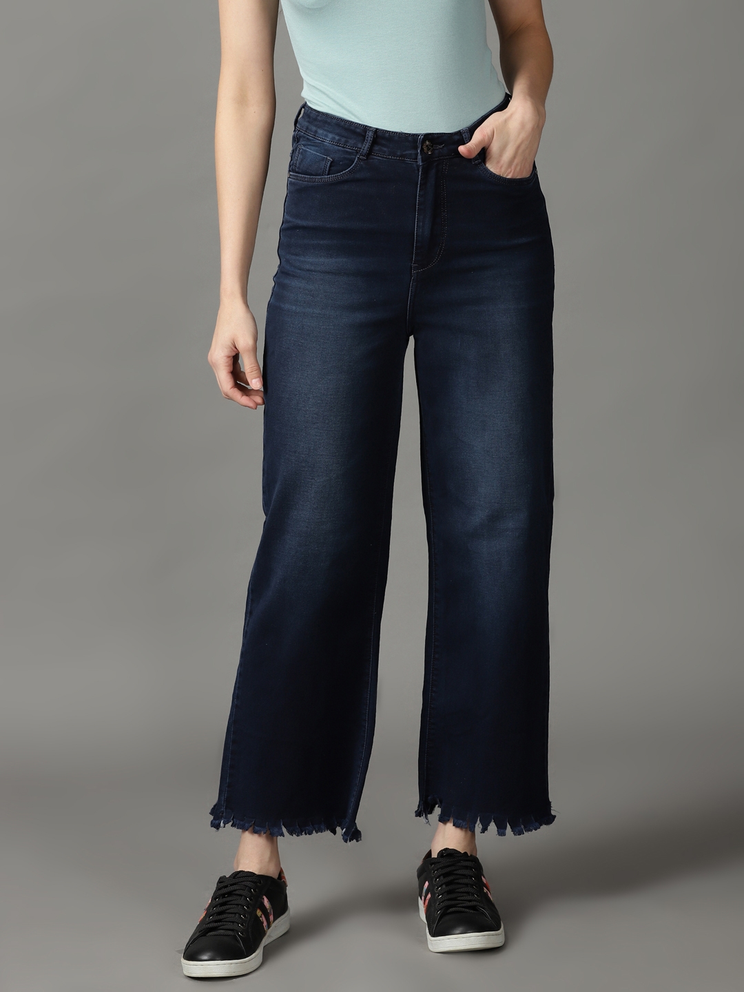 Showoff | SHOWOFF Women Navy Blue Solid  Straight Fit Jeans 1