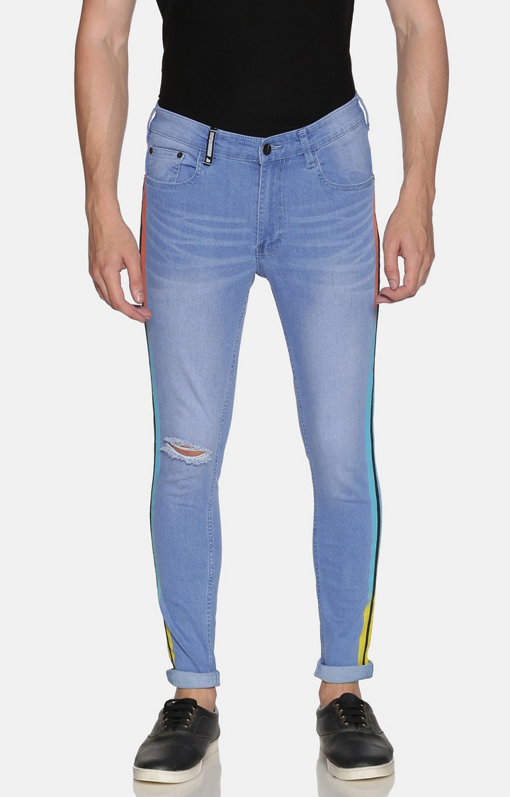 IMPACKT | Impackt Medium Washed Skinny Fit Printed Side Tape Jeans For Men 0