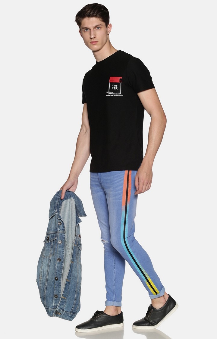 IMPACKT | Impackt Medium Washed Skinny Fit Printed Side Tape Jeans For Men 1