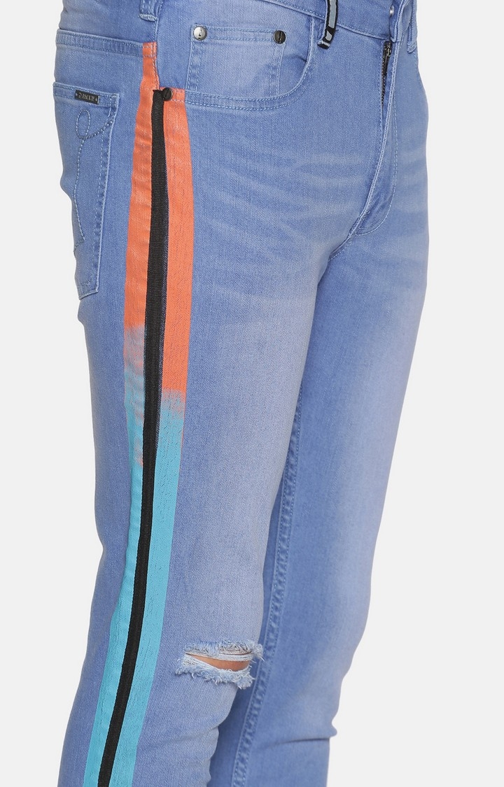 IMPACKT | Impackt Medium Washed Skinny Fit Printed Side Tape Jeans For Men 4