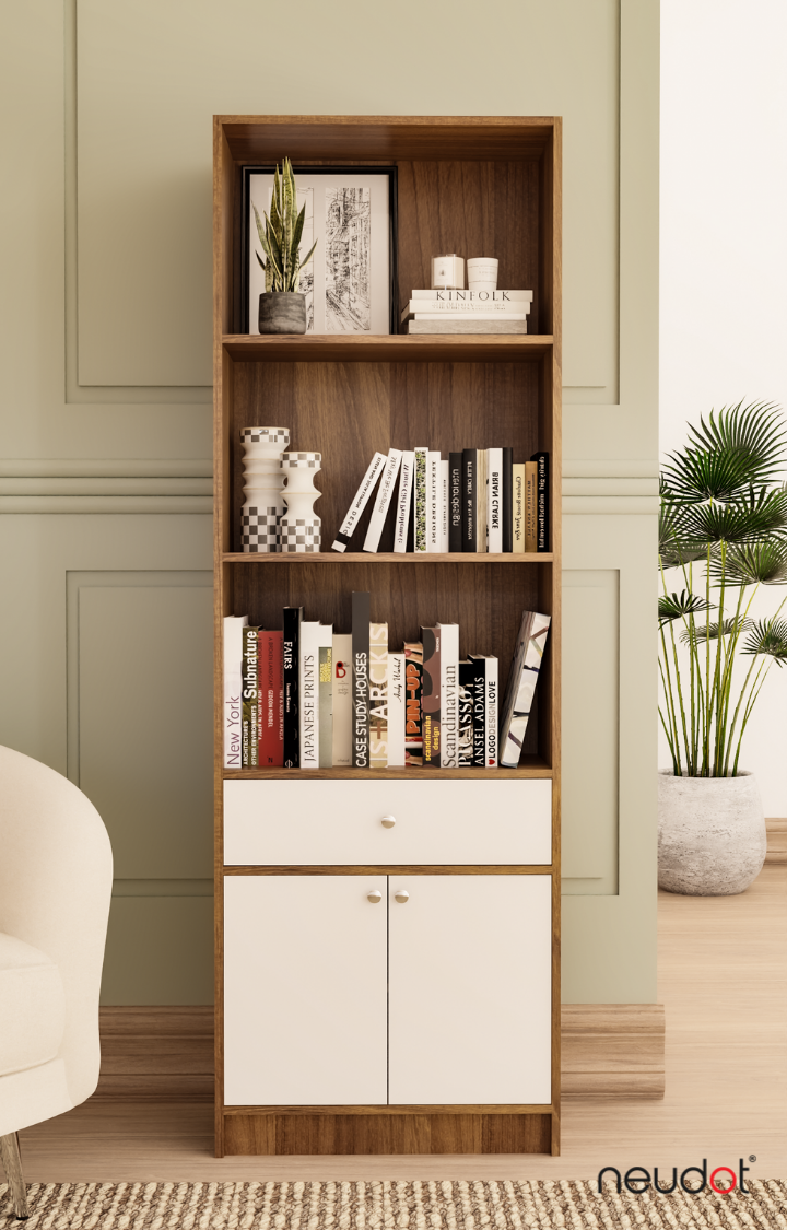 Hugo Bookshelf/Display Unit (With drawer) - Leon Teak & White