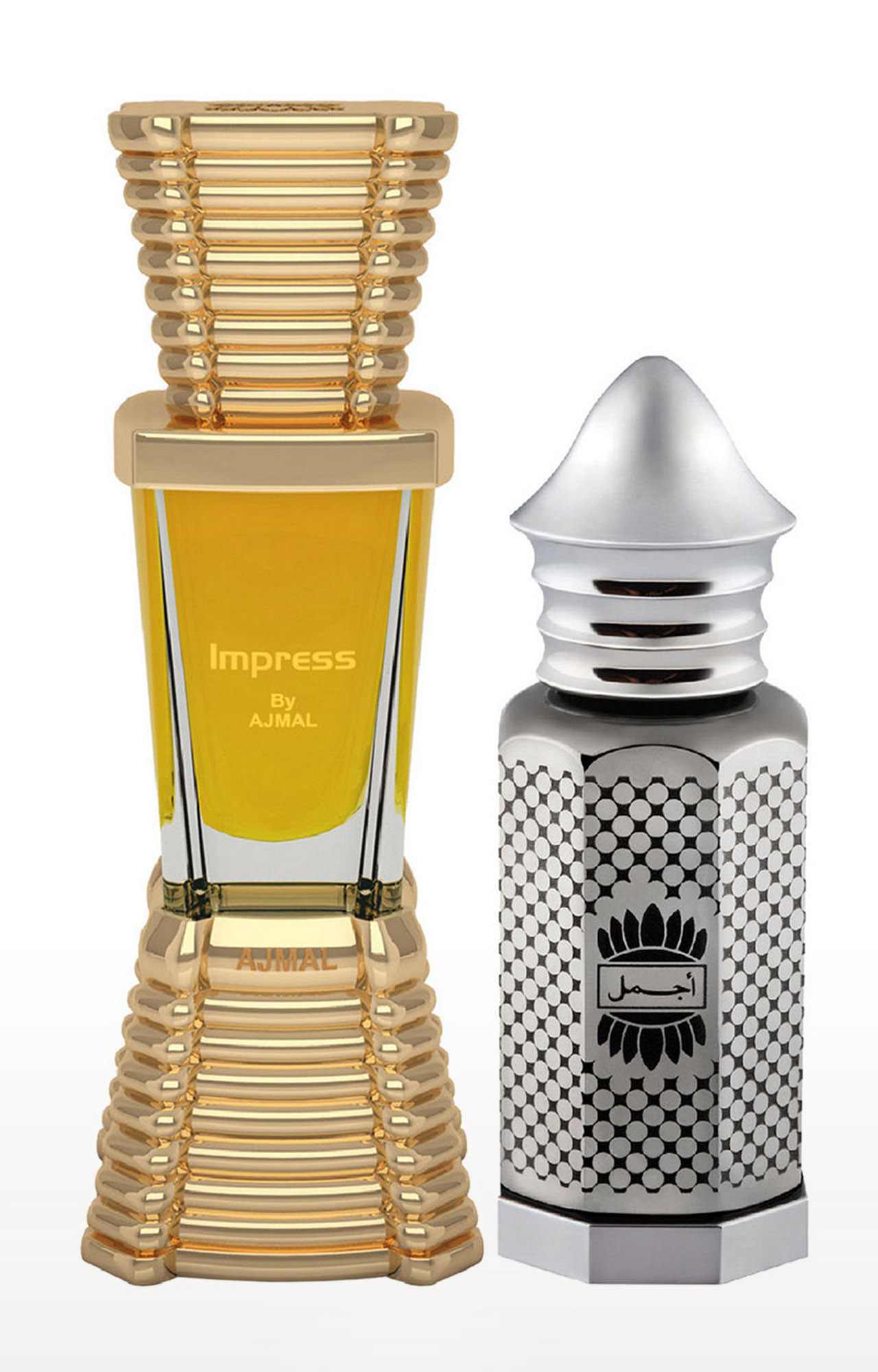 Ajmal Impress Concentrated Perfume Oil Alcohol-free Attar 10ml for Men and Asher Concentrated Perfume Oil Oriental Alcohol-free Attar 12ml for Unisex