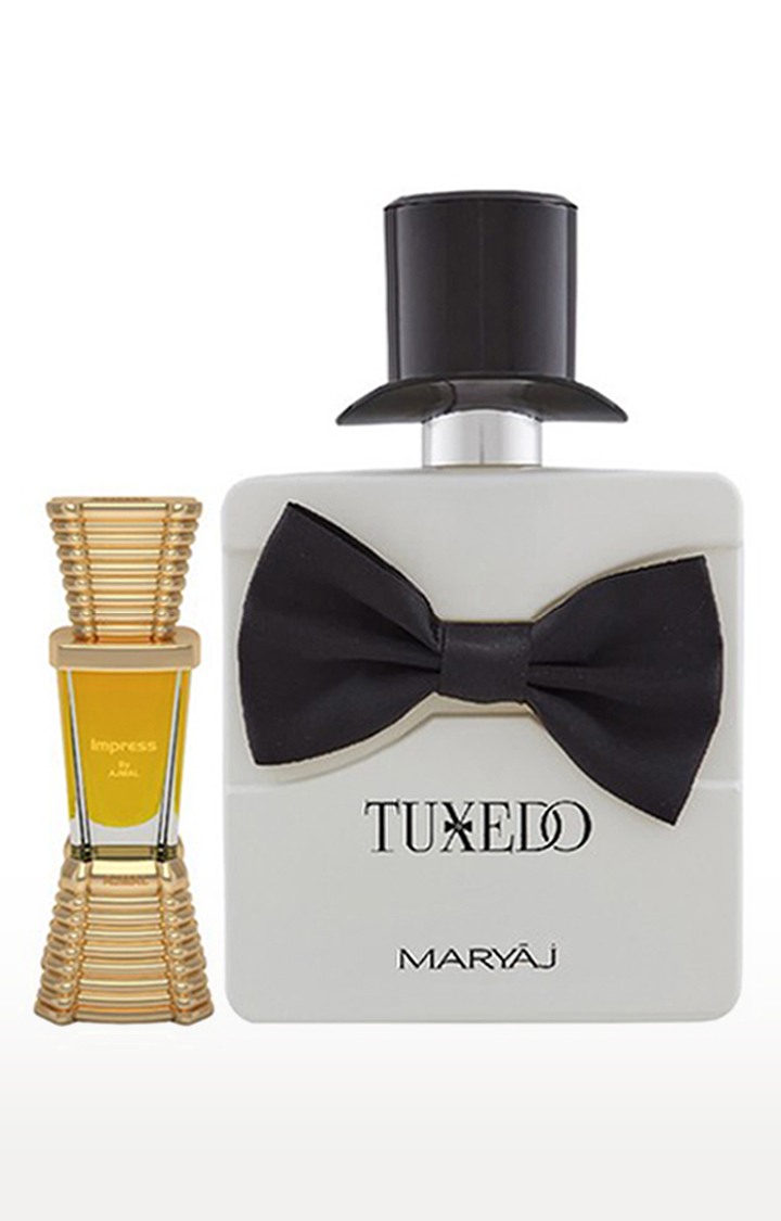 Ajmal Impress Concentrated Perfume Oil Alcohol-free Attar 10ml for Men and Maryaj Tuxedo Eau De Parfum Perfume 100ml for Men
