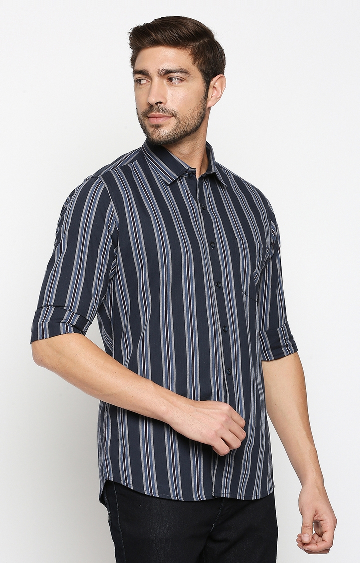 EVOQ | EVOQ Full Sleeves Cotton Blue Colour Stripes Semi-Casual Shirt for Men 2