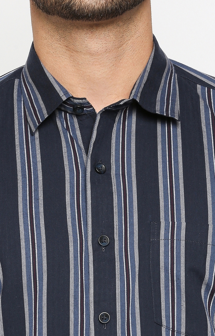 EVOQ | EVOQ Full Sleeves Cotton Blue Colour Stripes Semi-Casual Shirt for Men 5