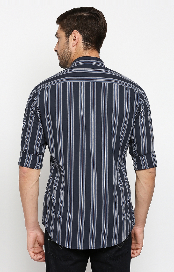 EVOQ | EVOQ Full Sleeves Cotton Blue Colour Stripes Semi-Casual Shirt for Men 4