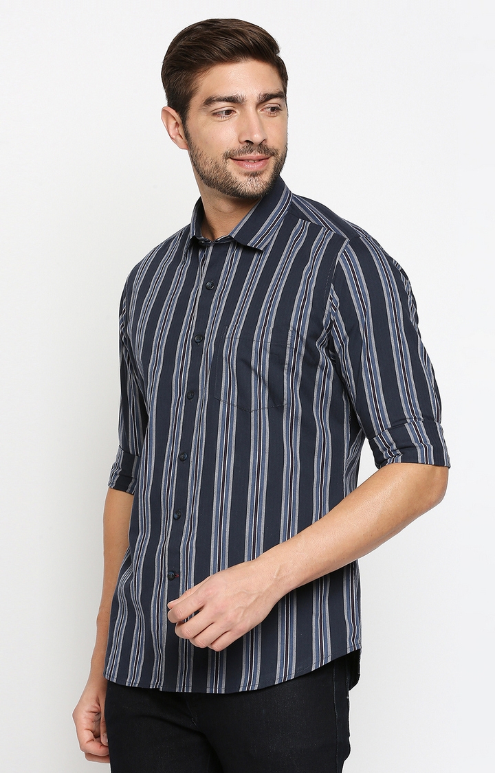 EVOQ | EVOQ Full Sleeves Cotton Blue Colour Stripes Semi-Casual Shirt for Men 3