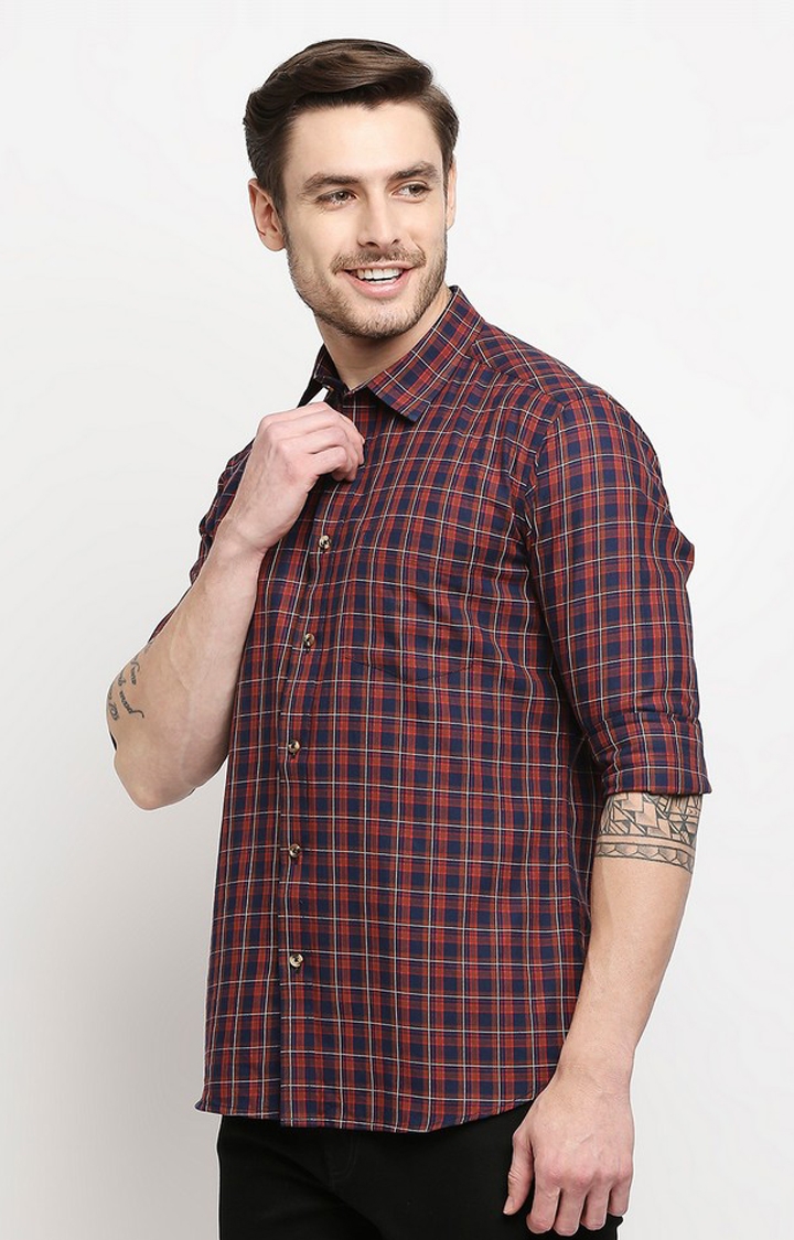 EVOQ | Evoq Red and Ochre Plaid Checks Cotton Casual Shirt for Men 3