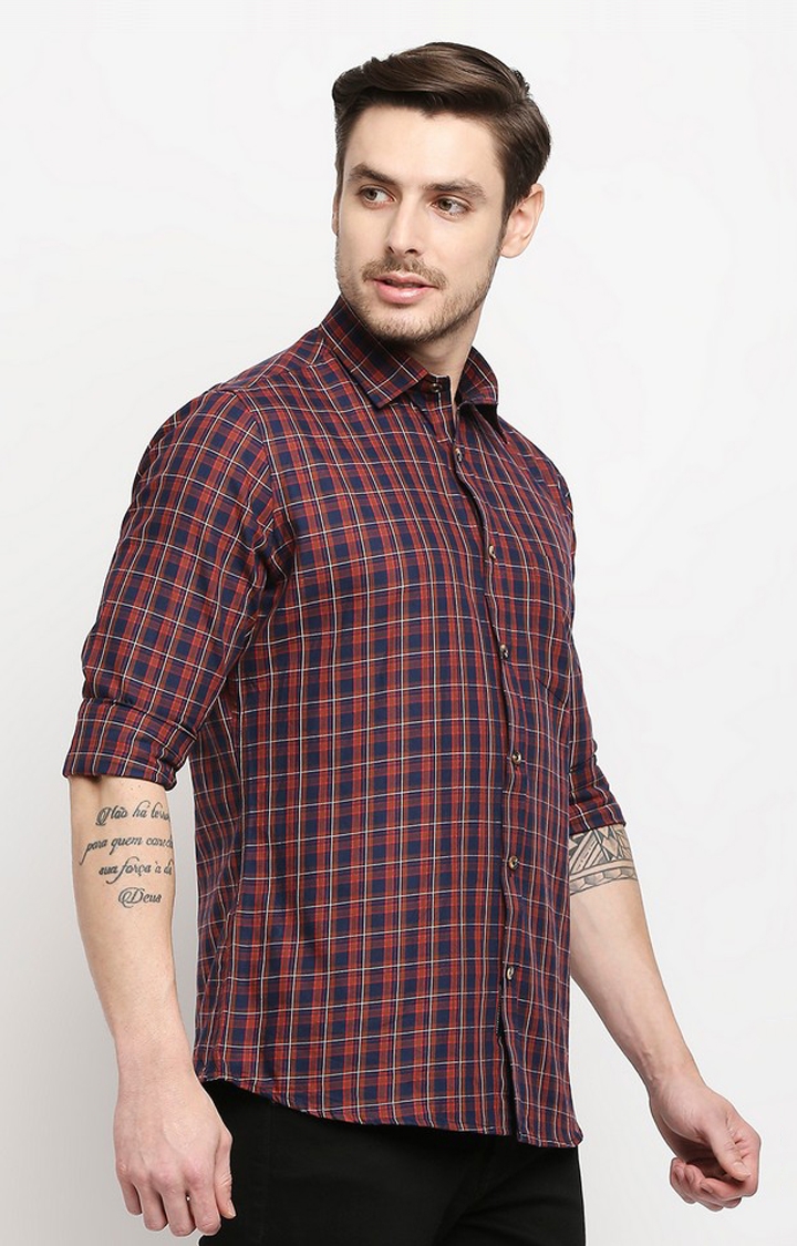 EVOQ | Evoq Red and Ochre Plaid Checks Cotton Casual Shirt for Men 2