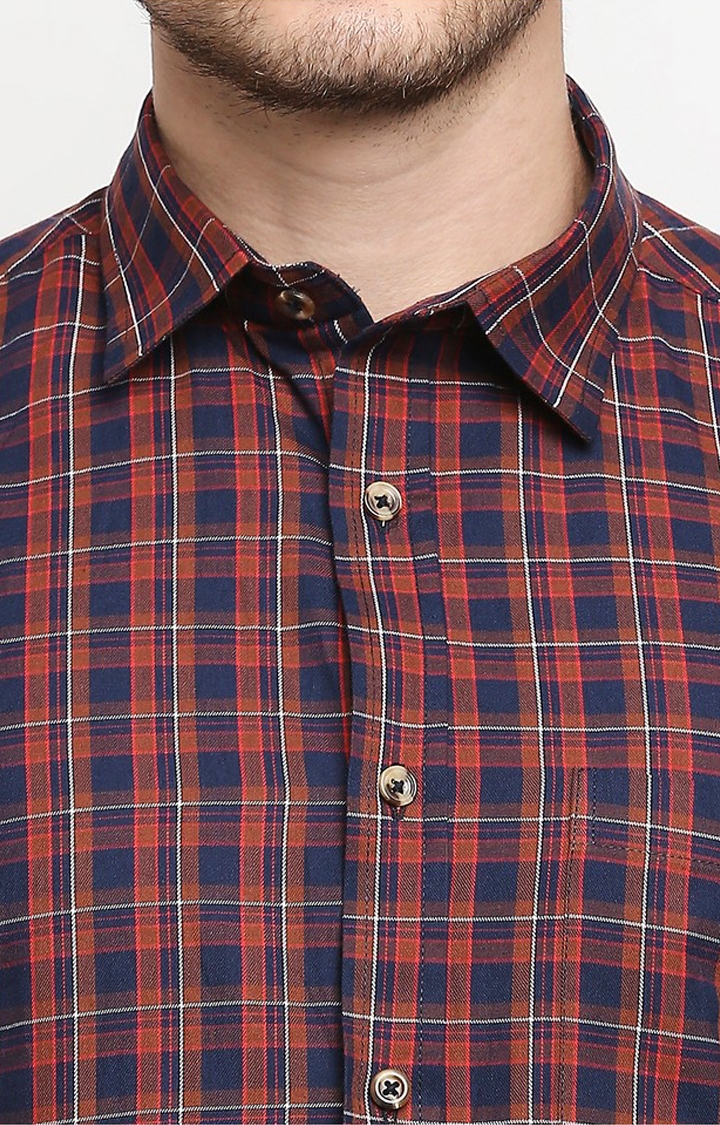 EVOQ | Evoq Red and Ochre Plaid Checks Cotton Casual Shirt for Men 5
