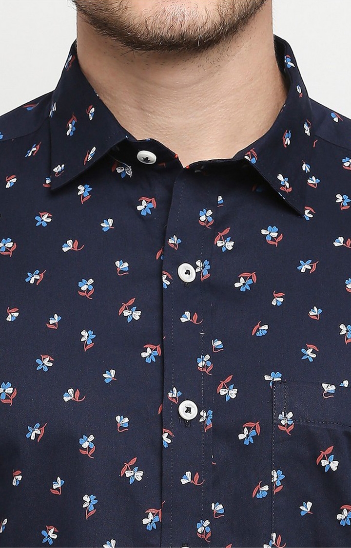 EVOQ | Evoq Navy Blue Regular Fit Printed Cotton Casual Shirt for Men 5