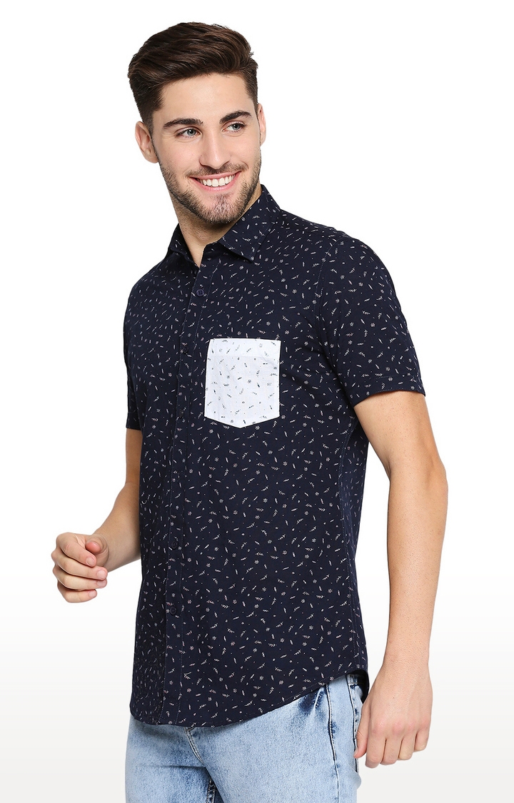 EVOQ | EVOQ Half Sleeves Cotton Blue Printed Semi-Casual Shirt with Stylish Pocket for Men 3