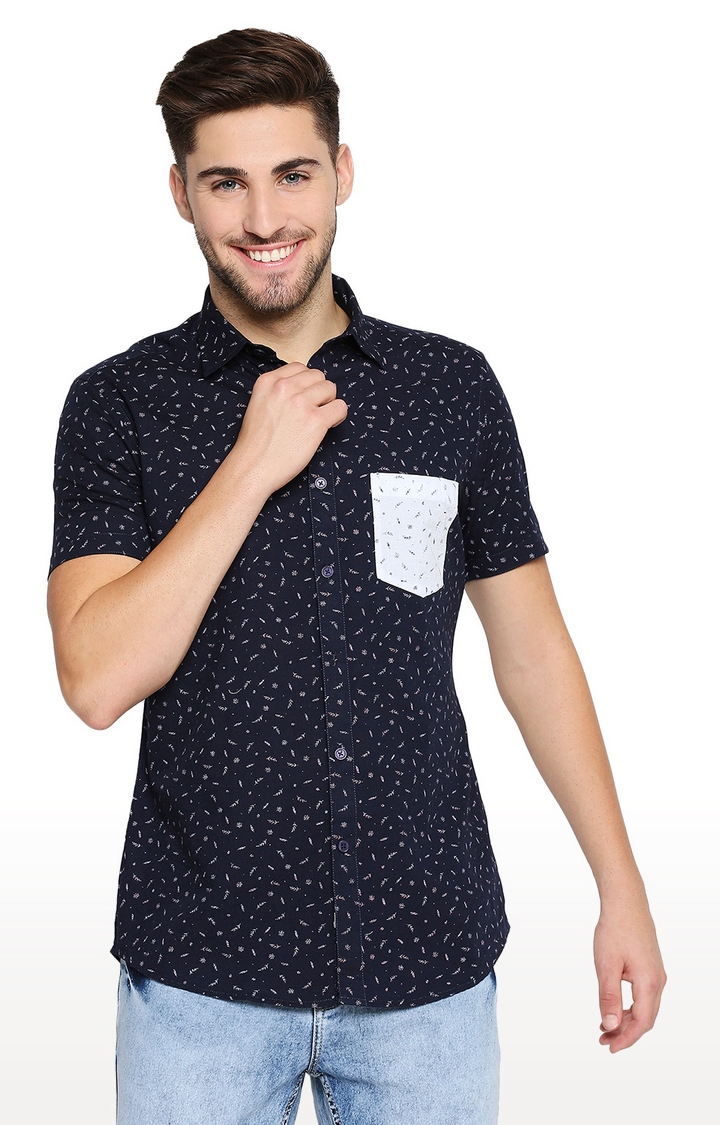 EVOQ | EVOQ Half Sleeves Cotton Blue Printed Semi-Casual Shirt with Stylish Pocket for Men 0