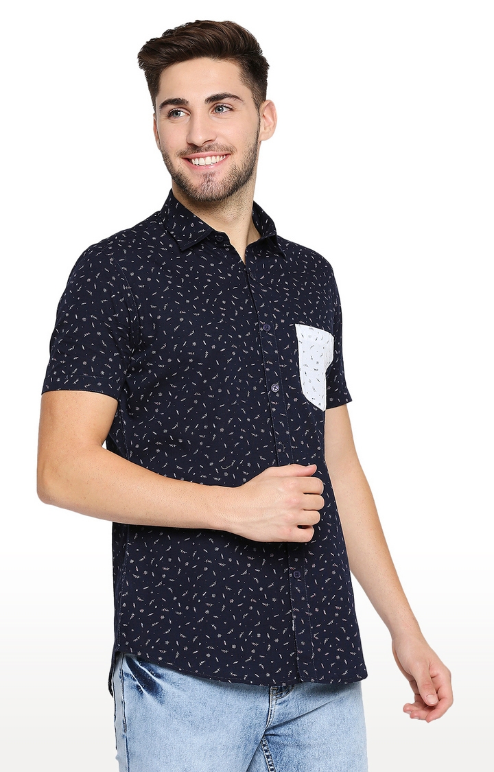 EVOQ | EVOQ Half Sleeves Cotton Blue Printed Semi-Casual Shirt with Stylish Pocket for Men 2